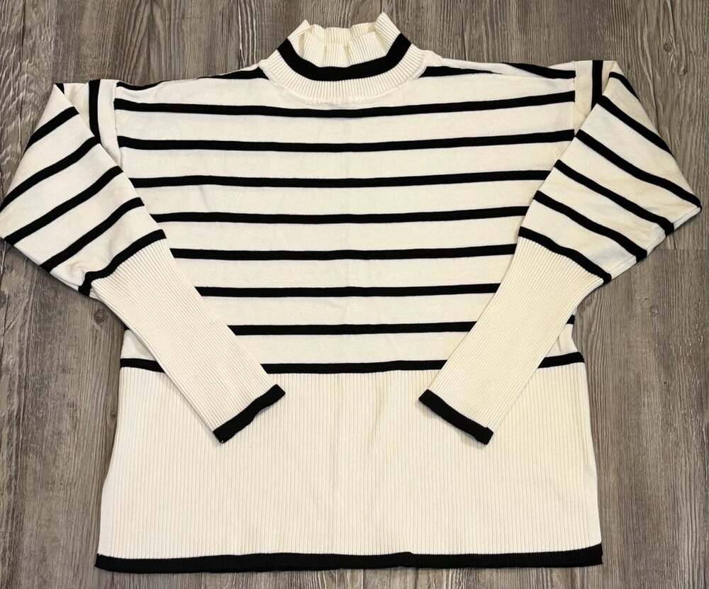 Rachel Zoe Striped Mock Neck Sweater Size XS Black White Rayon Nylon